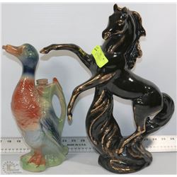HORSE ORNAMENT AND DUCK DECANTER