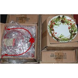 #15)TWO BOXES OF NEW CHRISTMAS PLATES AND STANDS