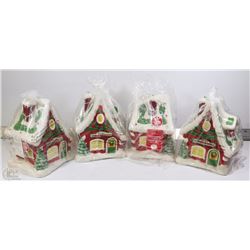 #6)4 SANTA WORKSHOP LIGHTED HOUSES