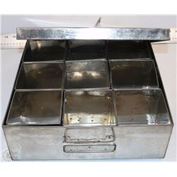 STAINLESS STEEL BOX WITH 9 STORAGE CONTAINERS W/