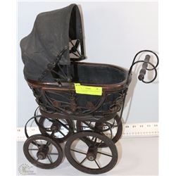 VINTAGE BAMBOO,WROUGHT IRON DOLL CARRIAGE