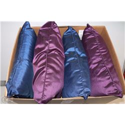 LOT OF 4 SILK LIKE THROW PILLOWS 2 BLUE 2 PURPLE