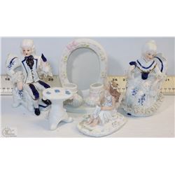 FLAT OF PORCELAIN ORNAMENTS PICTURE FRAME, ANGEL,