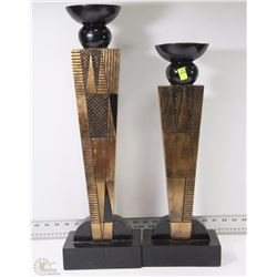 NEW PAIR OF BLACK AND GOLD TALL CANDLE HOLDERS