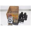 Image 1 : WOODEN CRATE WITH BELL AND HOWELL BINOCULARS,
