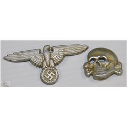 NAZI SS HAT INSIGNIA  EAGLE MARKED GES AND SKULL