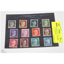 GERMAN WWII SET OF 12 STAMPS WITH ADOLPH HITLER