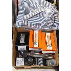 BOX OF MISC TOOLS,SCREWS & HATS