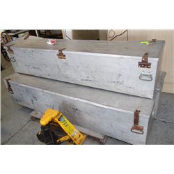 THREE 6FT LONG ALUMINUM CRATES WITH ASSORTED