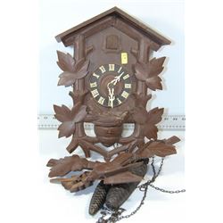 VINTAGE WOOD GERMAN CARVED CUCKOO CLOCK
