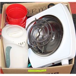 BOX FILLED WITH CAMPING/TRAILER ITEMS INCLUDING