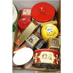 FLAT OF VINTAGE TINS AND CANISTER TIN SET