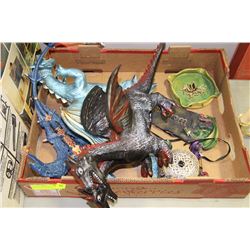 LARGE FLAT OF TOY RUBBER /PLASTIC DRAGONS