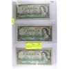 Image 1 : THREE 1954 CANADIAN ONE DOLLAR BANKNOTES
