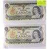 Image 1 : M)CANADIAN ONE DOLLAR BANK NOTES WITH CONSECUTIVE