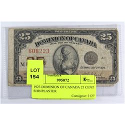 1923 DOMINION OF CANADA 25 CENT SHINPLASTER