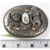 Image 1 : SOLID SILVER VINTAGE BELT BUCKLE WITH TURQUOISE,