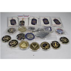 BOX WITH ASSORTED COLLECTIBLE MILITARY DOG TAGS,