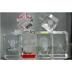 SIX 3-D LASER ETCHED CRYSTAL CUBES