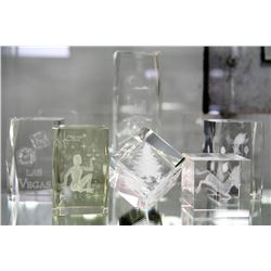 COLLECTION OF SIX 3-D LASER ETCHED CRYSTAL CUBES