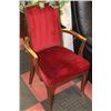 Image 1 : VINTAGE RED VELVET ARM CHAIR - SOLID WOOD