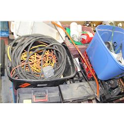 PALLET WITH EXTENSION CORDS TOOLS ETC