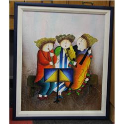 OIL ON CANVAS CHILDREN PLAYING MUSICAL INSTRUMENT