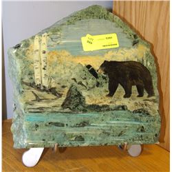 MARBLE SLAB BEAR PAINTING WITH STAND