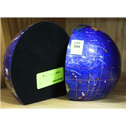 WORLD GLOBE BOOK END SET WITH NATURAL STONE INLAY