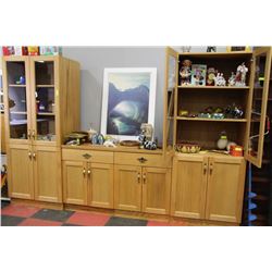 SOLID OAK STANDING SHELVES WITH A 2 DRAWER BUFFET