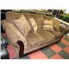 Image 1 : LARGE BROWN FABRIC SOFA WITH WOOD ACCENTS