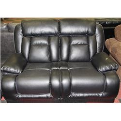 BLACK PERFORATED LEATHERETTE RECLINING LOVE SEAT