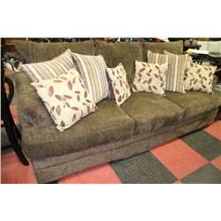 LARGE SAGE FABRIC SOFA WITH ACCENT PILLOWS