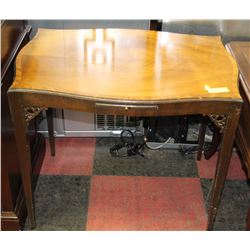 ORNATE END TABLE WITH DRINK HOLDER PULL OUT DRAWER