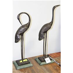 PAIR OF BOMBAY MARBLE BASE METAL FLAMINGOS