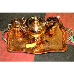 VICTORIAN COPPER TEA SERVICE SET WITH TRAY