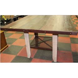 RUSTIC WOOD BAR TABLE WITH METAL TRIM