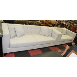 GREY FABRIC SOFA AND LOVE SEAT (NEEDS CLEANING)