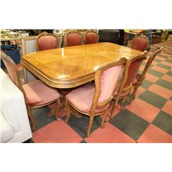 SOLID WOOD DINING ROOM TABLE WITH 8 CARVED AND