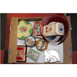 FLAT OF COLLECTIBLE TINS INCL FROM ENGLAND