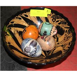 GLASS BOWL AFRICAN DESIGN WITH STONE PAINTED EGGS