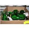 Image 1 : BOX OF GREEN DEPRESSION GLASS 9PCS, BOWLS,VASES