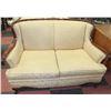 Image 3 : VINTAGE WOOD CARVED YELLOW FABRIC LOVE SEAT X2