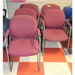 FIVE LIGHT RED METAL & FABRIC LOBBY CHAIRS