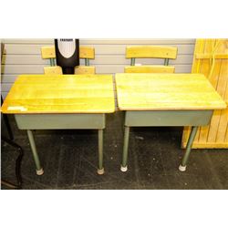 PAIR OF VINTAGE WOOD AND METAL SCHOOL DESKS