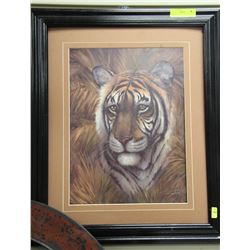 FRAMED TIGER PICTURE SIGNED BY ARTIST