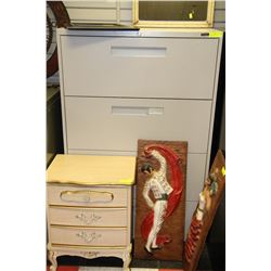 BEIGE 4 DRAWER LATERAL FILE CABINET W/ KEY.