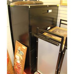BLACK 4 DRAWER LATERAL FILE CABINET W/ KEY.