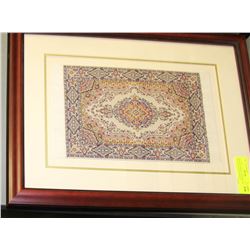 FRAMED PERSIAN HANDWOVEN MINIATURE RUG MADE IN