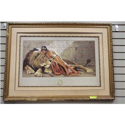 EGYPTIAN WOMAN & LION FRAMED PICTURE